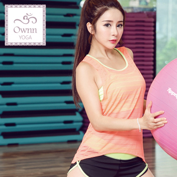 【品樂．Ownn Yoga】韓版瑜伽網紗透明感罩衫（橘色，單賣罩衫)