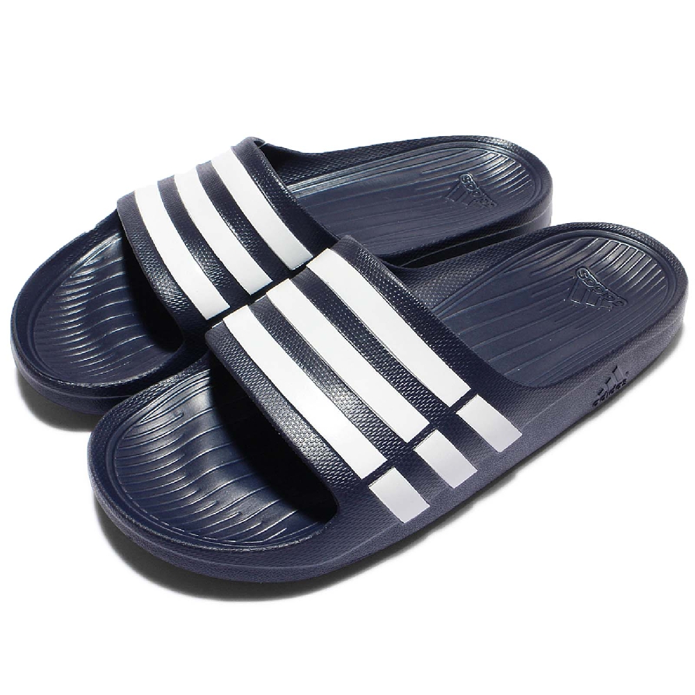 adidas 拖鞋 Duramo Slide 休閒 愛迪達 夏日 情侶穿搭 簡約 套腳 藍 白 男女鞋 G15892