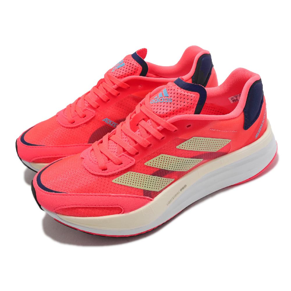 adidas 愛迪達 慢跑鞋 Adizero Boston 10 女鞋 輕量 透氣 避震 路跑 健身 橘紅 白 GY0905