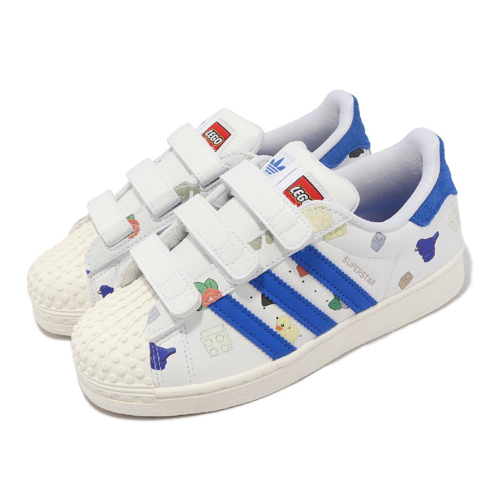 adidas x LEGO Superstar CF C 童鞋 白 藍 聯名 樂高 中童 小朋友 魔鬼氈 愛迪達 IF2201