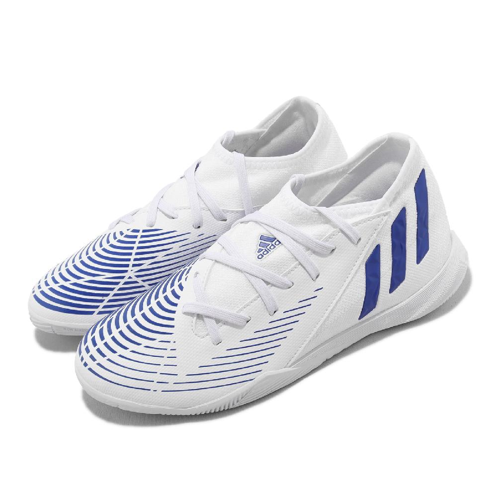 adidas 愛迪達 足球鞋 Predator Edge.3 IN J 童鞋 中童 白 藍 室內場地 運動鞋 GX2647