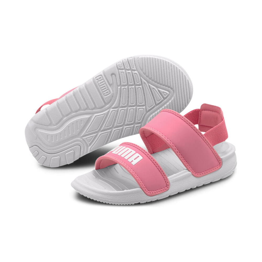 【PUMA】Soft Sandal PS 中大童 魔鬼氈 涼拖鞋 粉白色-37569503