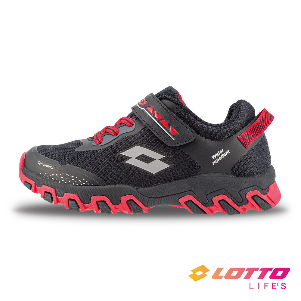 【LOTTO 義大利】童鞋 冒險王 2.0 防潑水越野跑鞋(黑紅)