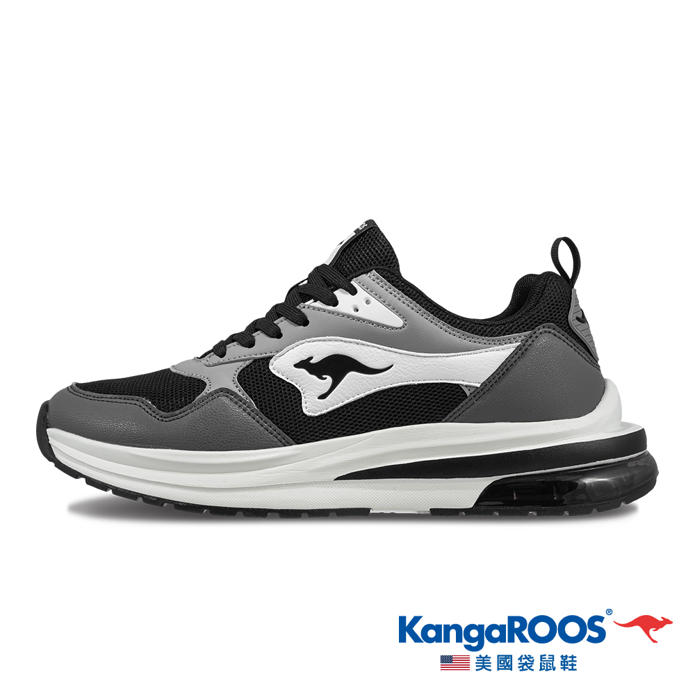 【KangaROOS 美國袋鼠鞋】男 CAPSULE 2 太空科技氣墊跑鞋 運動鞋 休閒鞋(黑/灰-KM32030)
