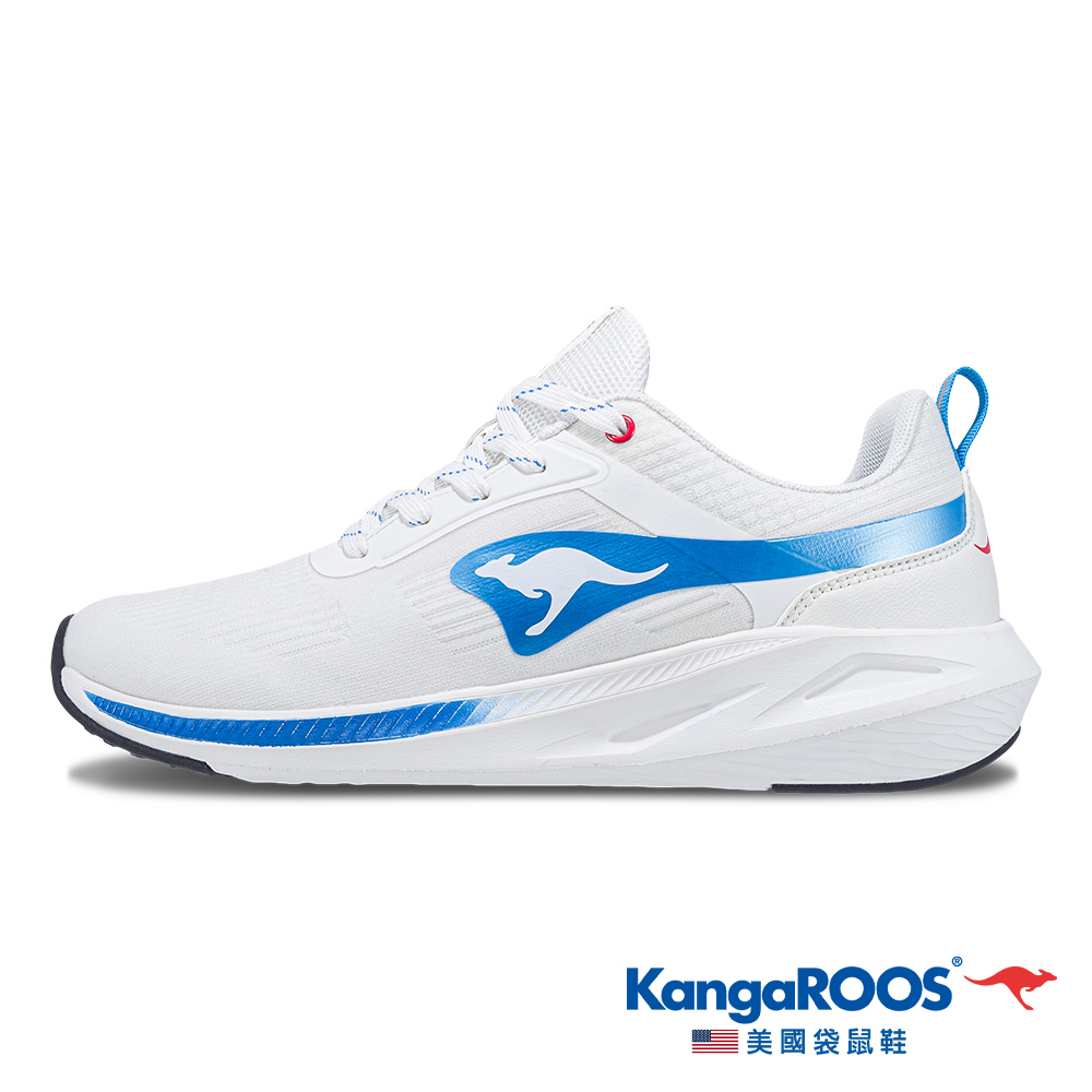 【KangaROOS 美國袋鼠鞋】男鞋 RUN BREEZY 超輕量跑鞋 輕質透氣 貼合腳型(白/藍-KM41106)