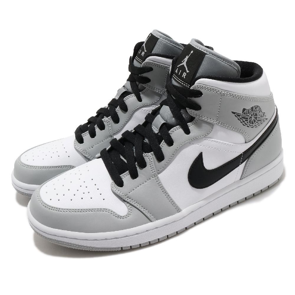 Nike 耐吉 休閒鞋 Air Jordan 1 Mid 男鞋 煙灰 白 黑 一代 喬丹 AJ1 中筒 554724-092