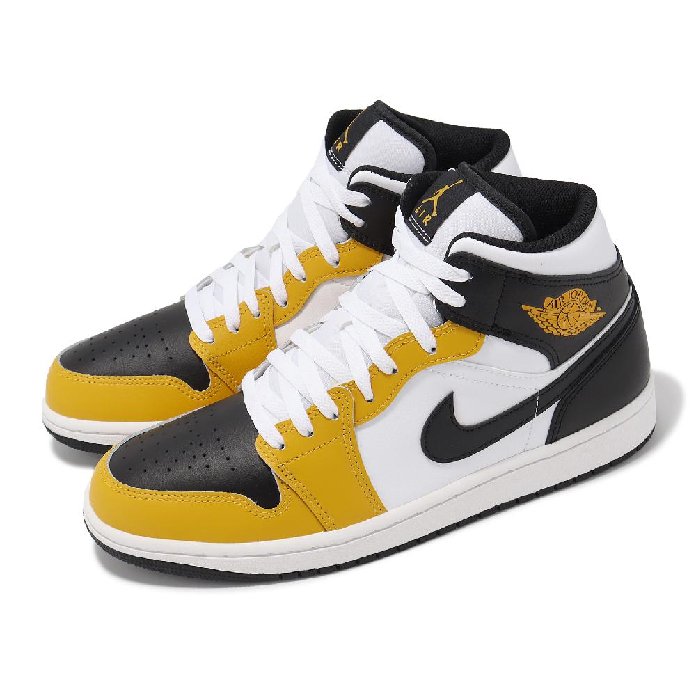 Nike 耐吉 休閒鞋 Air Jordan 1 Mid 男鞋 黃 黑 皮革 中筒 AJ1 一代 運動鞋 DQ8426-701