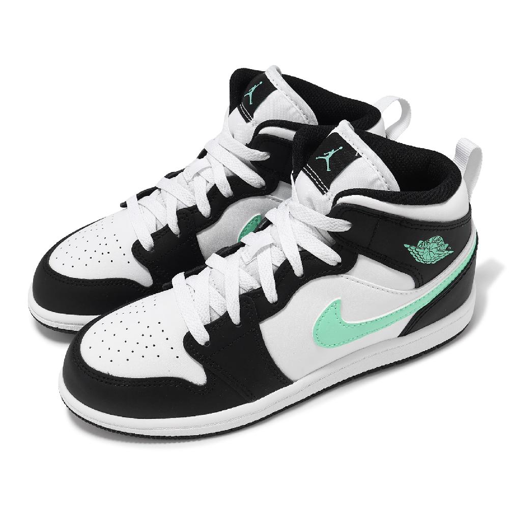 Nike 耐吉 童鞋 Jordan 1 Mid PS 中童 白 黑 亮綠 喬丹 中筒 休閒鞋 DQ8424-103