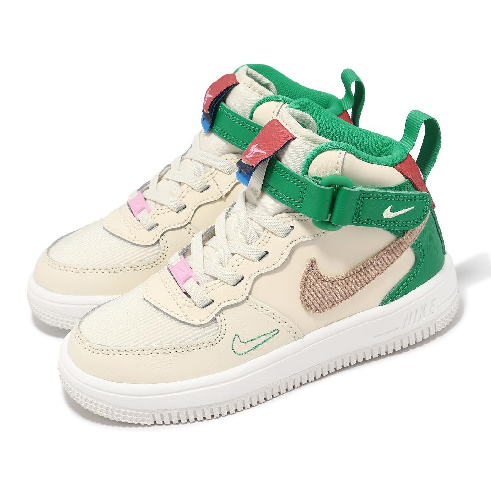 Nike 耐吉 休閒鞋 Force 1 Mid Easyon SE PS 中童 米白 綠 小朋友 AF1 魔鬼氈 FQ3694-100