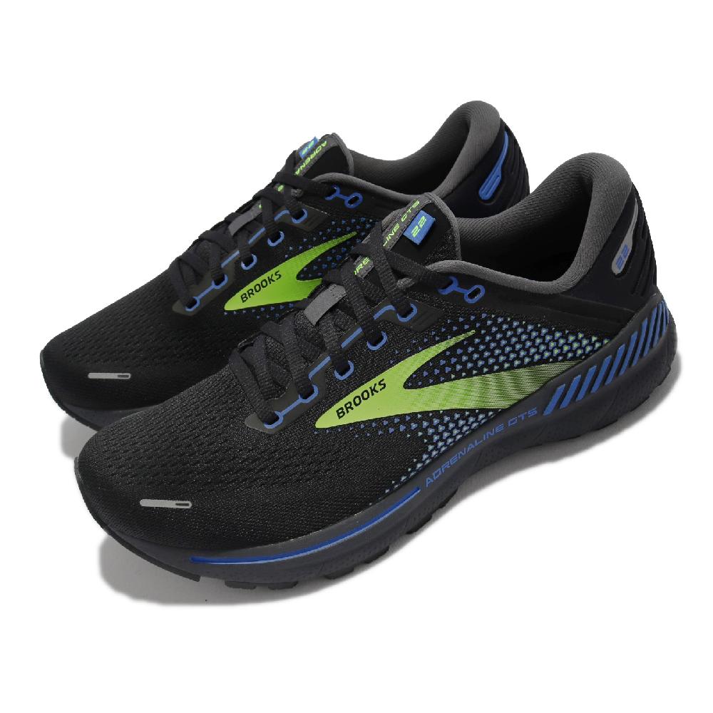 Brooks 慢跑鞋 Adrenaline GTS 22 男鞋 黑 藍 螢光黃 支撐 緩震 運動鞋 路跑 腎上腺素 1103661D069