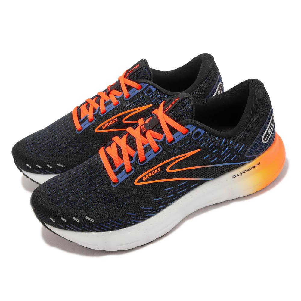 Brooks 慢跑鞋 Glycerin 20 2E 寬楦 男鞋 黑 藍 橘 甘油系列 20代 氮氣中底 運動鞋 1103822E035