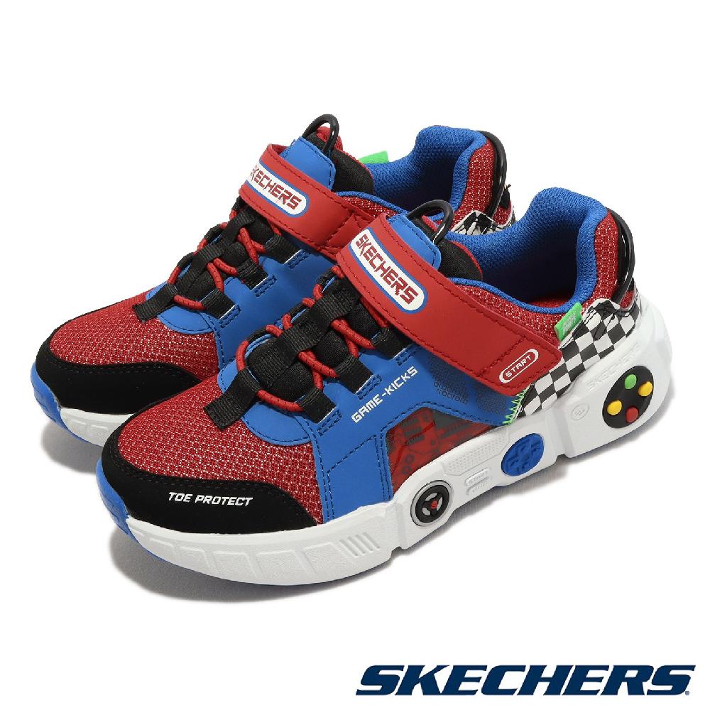 Skechers 休閒鞋 Gametronix 中大童 藍 紅 遊戲機 緩震 魔鬼氈 小朋友 童鞋 運動鞋 402260LBLMT
