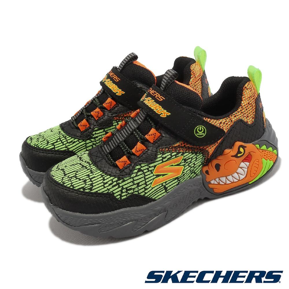 Skechers 休閒鞋 S Lights-Dino-Lights 中童鞋 暴龍系列 閃燈 燈鞋 魔鬼氈 400615LBKOR
