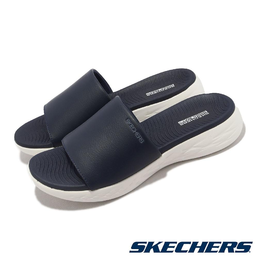 Skechers 拖鞋 On-The-Go 600-Pursue 藍 白 女鞋 回彈 瑜珈鞋墊 涼拖鞋 休閒鞋 140727NVY