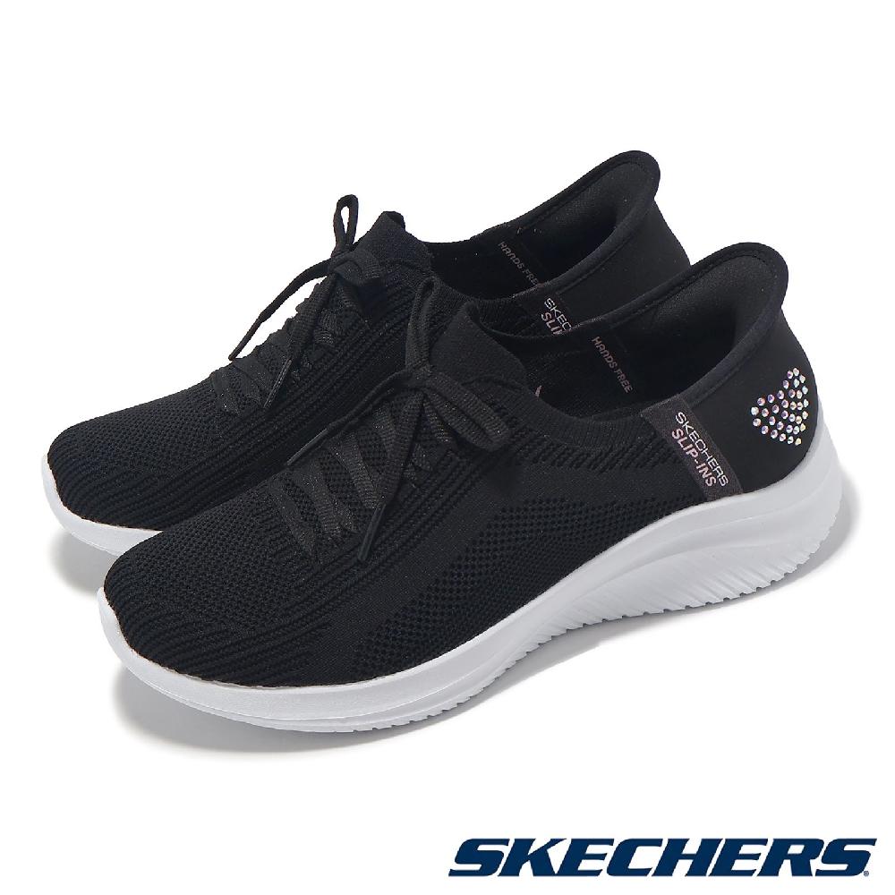 Skechers 斯凱奇 休閒鞋 Ultra Flex 3.0-Heart Me Slip-Ins 女鞋 黑 白 避震 套入式 150177BLK