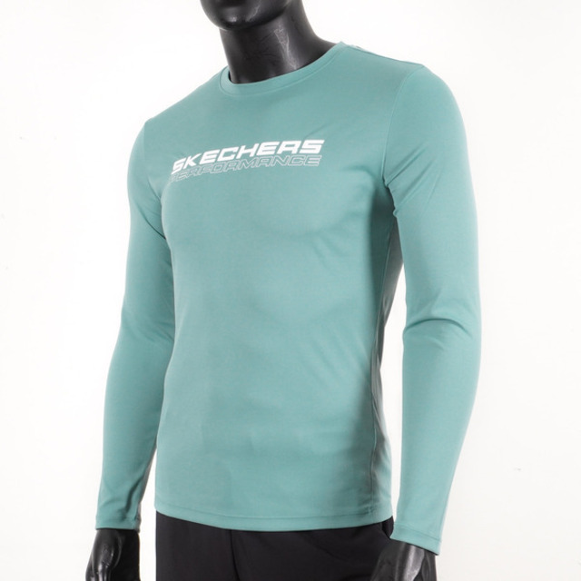 Skechers [P321M023-01EM 男 長袖 上衣 T恤 合身 運動 慢跑 訓練 透氣 排汗 快乾 北極藍
