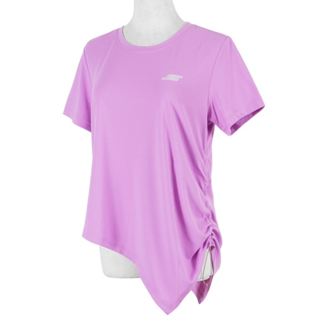 Skechers [P321W015-00AR 女 短袖 上衣 快乾 排汗 透氣 圓領 運動 下擺剪裁 側抽繩 紫