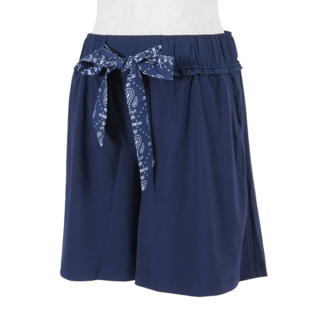 Skechers [L221W181-007D 女 短褲 運動 休閒 舒適 棉質 復古腰帶 輕薄 藍