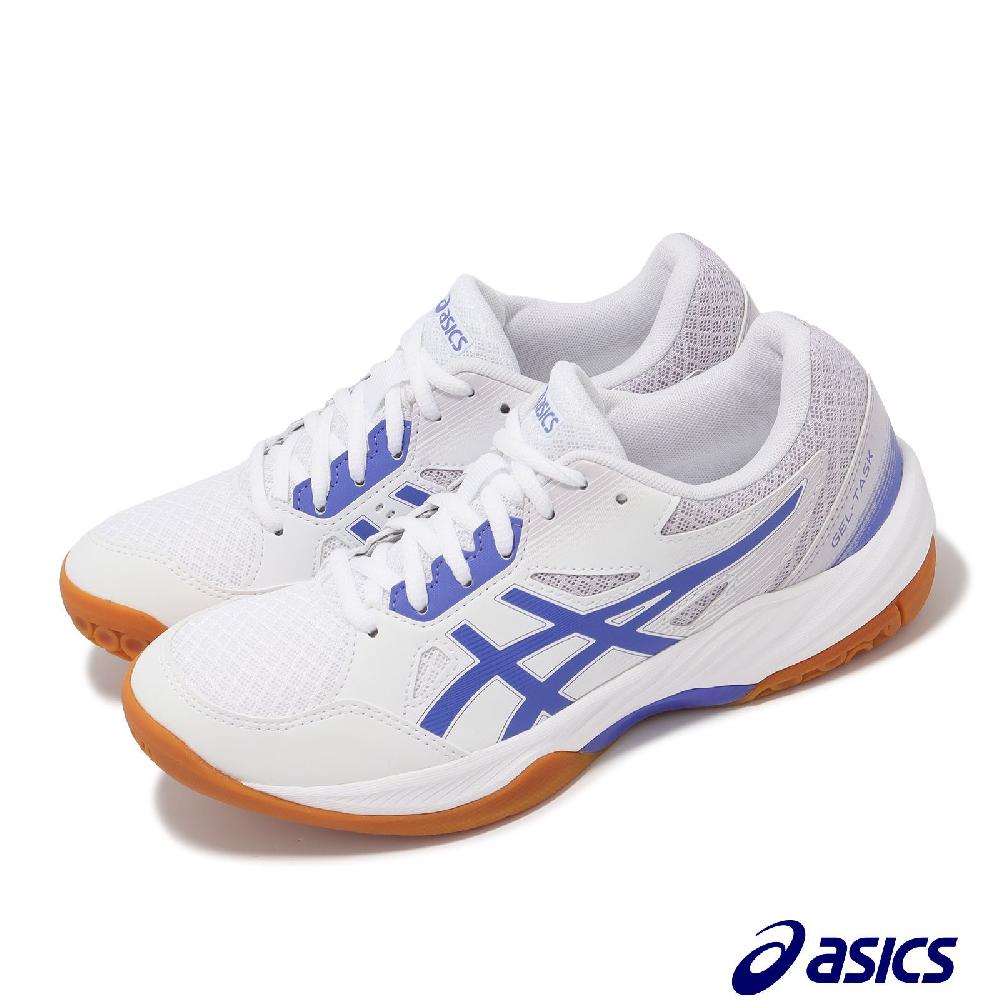 Asics 亞瑟士 排球鞋 GEL-Task 3 女鞋 白 藍 皮革 亞瑟膠 緩衝 室內運動 羽排鞋 1072A082104
