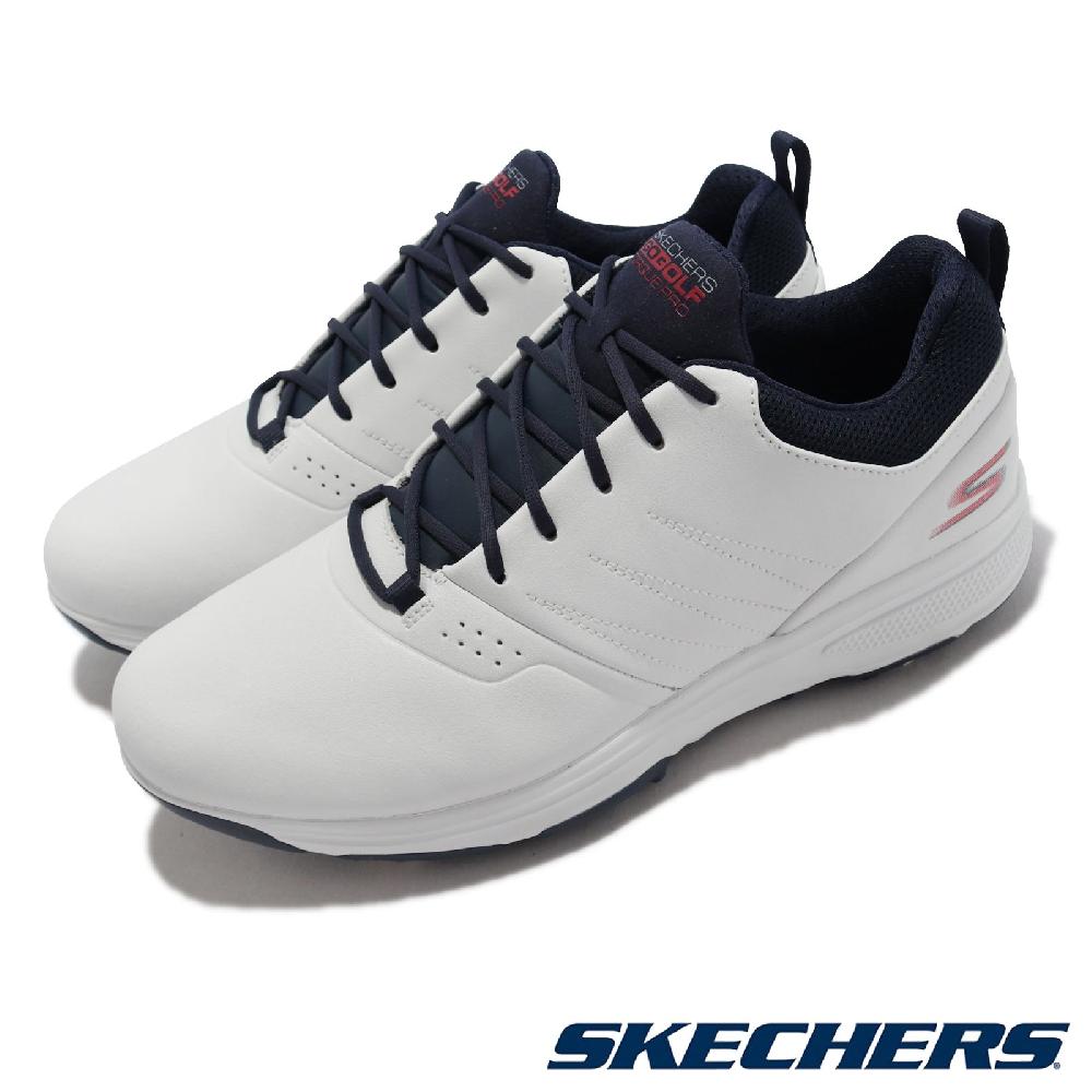Skechers 高爾夫球鞋 Go Golf Torque-Pro 男鞋 防水 防滑 瑜珈鞋墊 緩衝 白 深藍 皮革 214002WNV