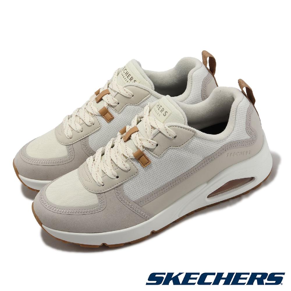 Skechers 斯凱奇 休閒鞋 Uno-Layover 男鞋 白 米白 皮革 氣墊 緩衝 記憶鞋墊 運動鞋 183010OFWT