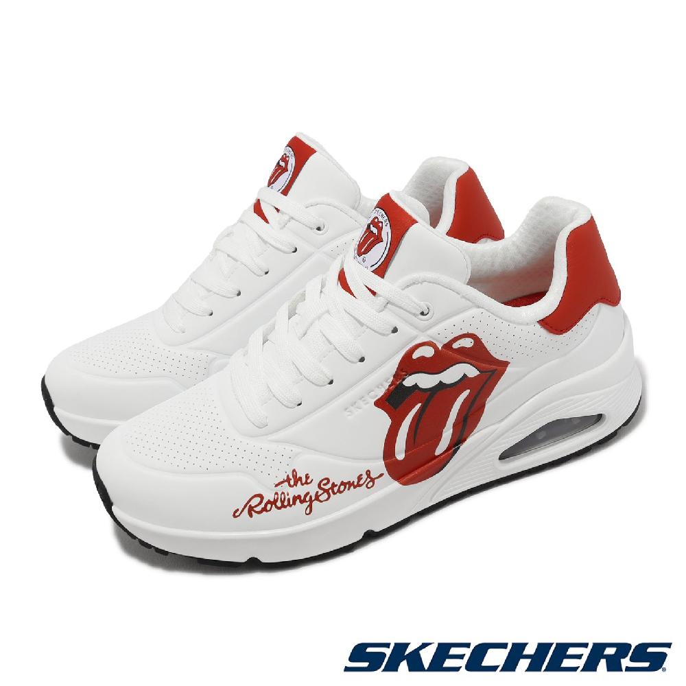Skechers 斯凱奇 x 滾石樂團 休閒鞋 Uno-Rolling Stones Single 男鞋 白 紅 聯名 氣墊 183102WRD