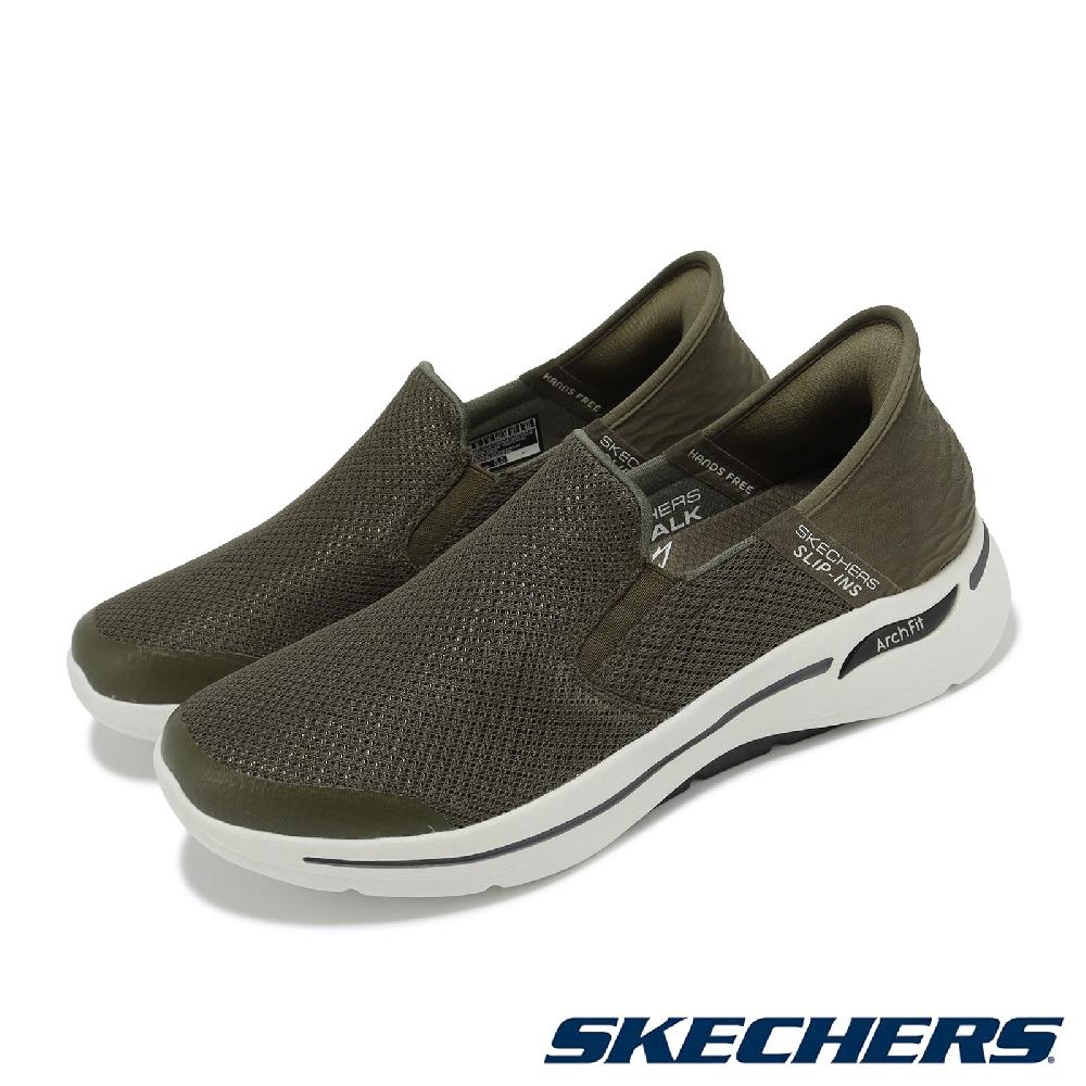Skechers 斯凱奇 休閒鞋 Go Walk Arch Fit Slip-Ins 男鞋 綠 白 緩衝 支撐 無鞋帶 健走鞋 216259OLV