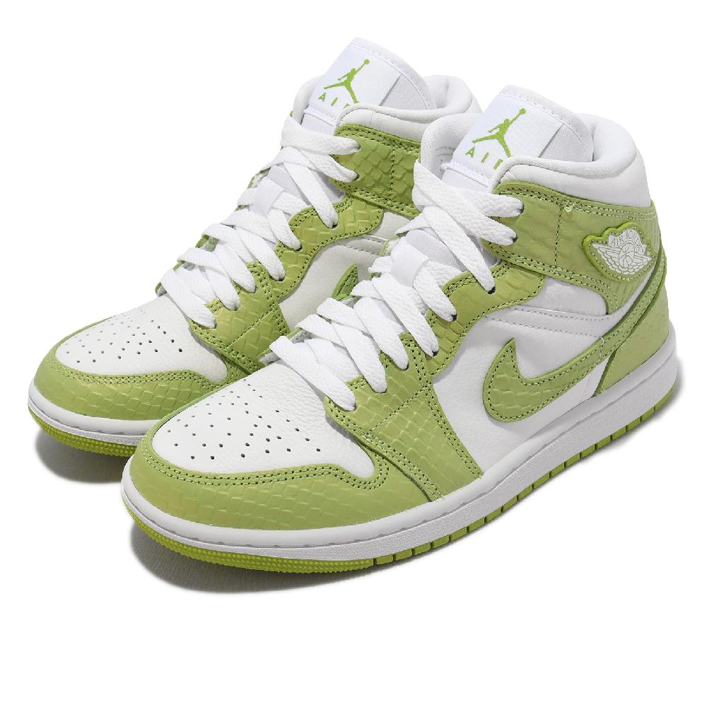 Nike 休閒鞋 Wmns Air Jordan 1 Mid SE 白 青檸綠 女鞋 男鞋 高筒 蛇紋 荔枝皮 DV2959-113