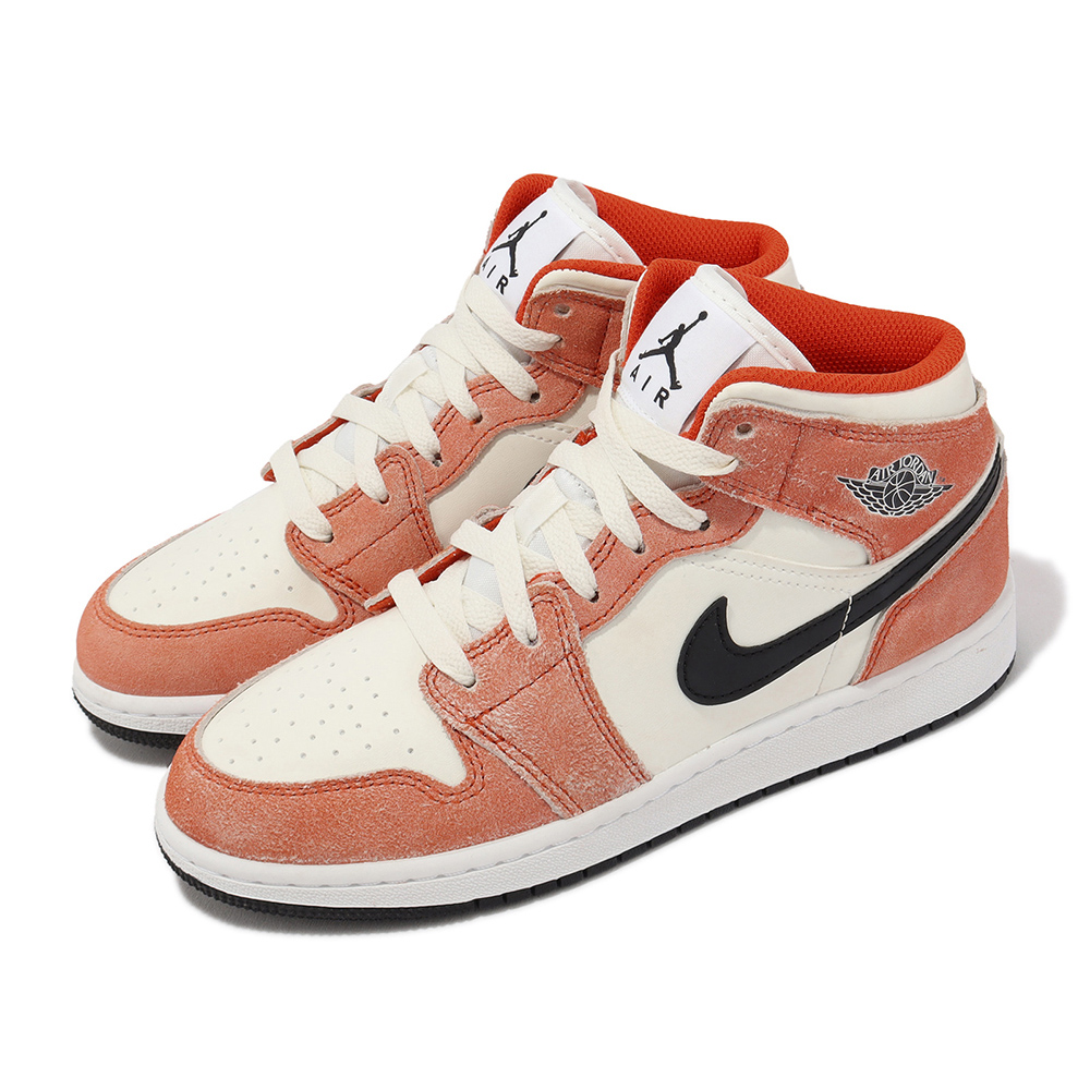 Nike 休閒鞋 Air Jordan 1 Mid SE GS 大童鞋 女鞋 粉橘 麂皮 喬丹 AJ1 DV1336-800