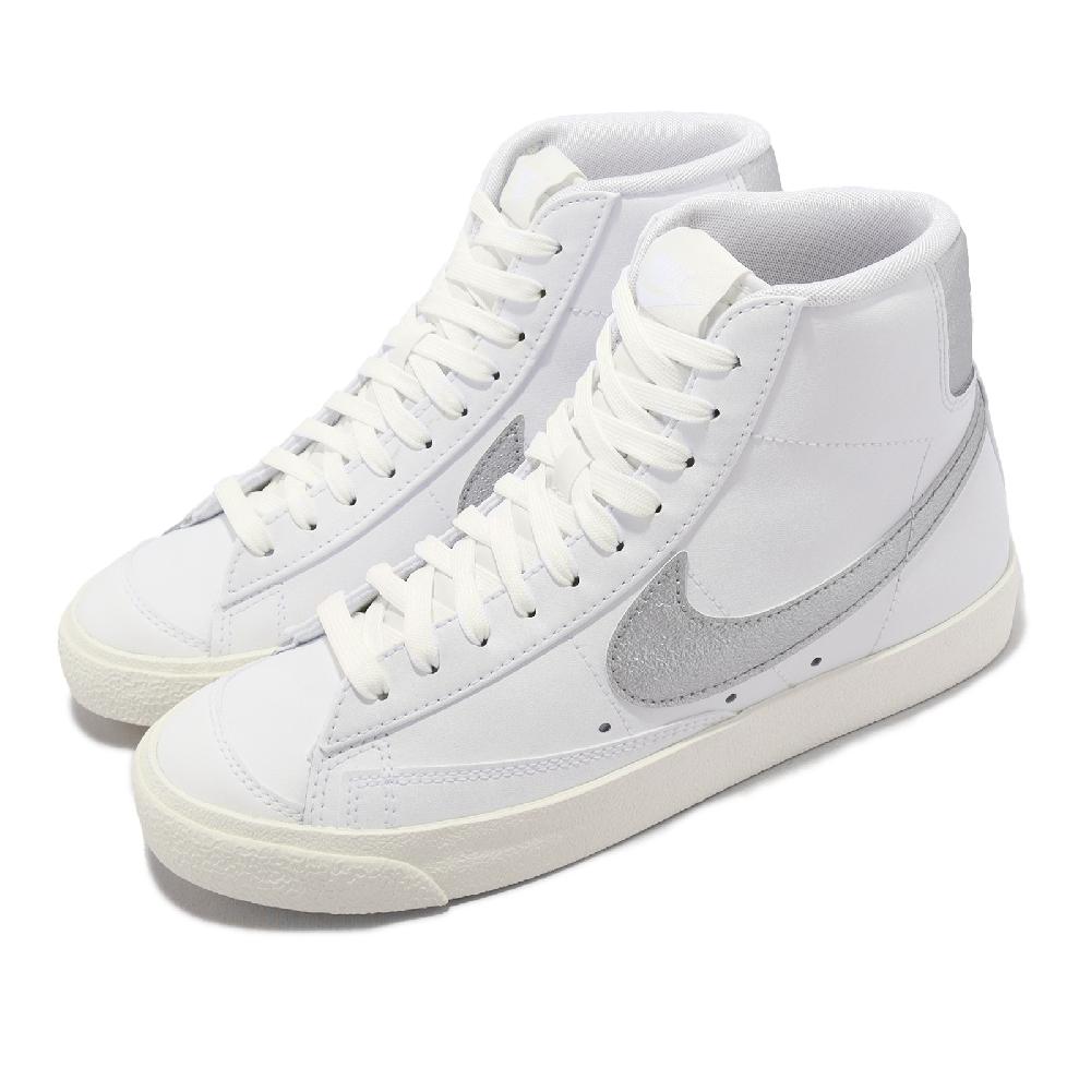 Nike 休閒鞋 Wmns Blazer Mid 77 ESS 女鞋 白 銀 小白鞋 高筒 皮革 DQ7574-100