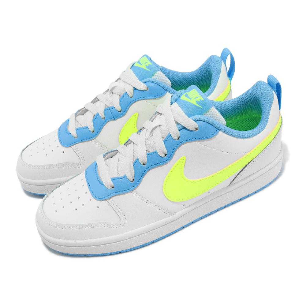 Nike 休閒鞋 Court Borough Low 2 GS 大童鞋 女鞋 白藍 螢光黃 經典 皮革 BQ5448-122