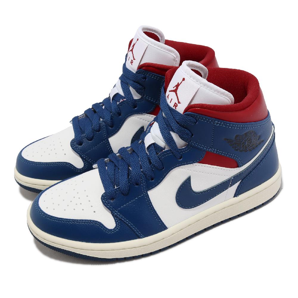 Nike 耐吉 休閒鞋 Wmns Air Jordan 1 Mid 女鞋 藍 白 紅 拼接 AJ1 皮革 中筒 BQ6472-146