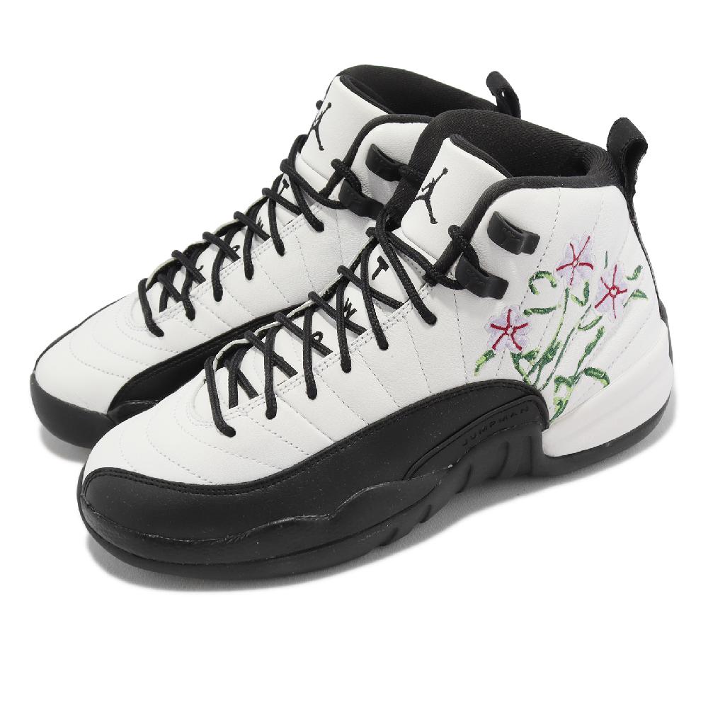 Nike 耐吉 Air Jordan 12 Retro GS 大童鞋 女鞋 白 黑 花 緩震 Floral 刺繡 DR6956-100