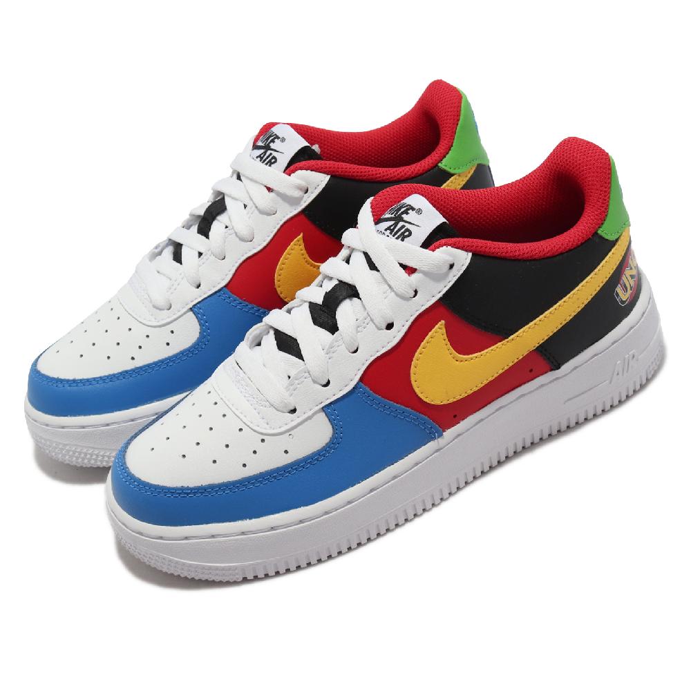 Nike 耐吉 休閒鞋 Air Force 1 Low QS GS 大童鞋 女鞋 彩 經典款 桌遊 UNO聯名 皮革 拼接 DO6634-100