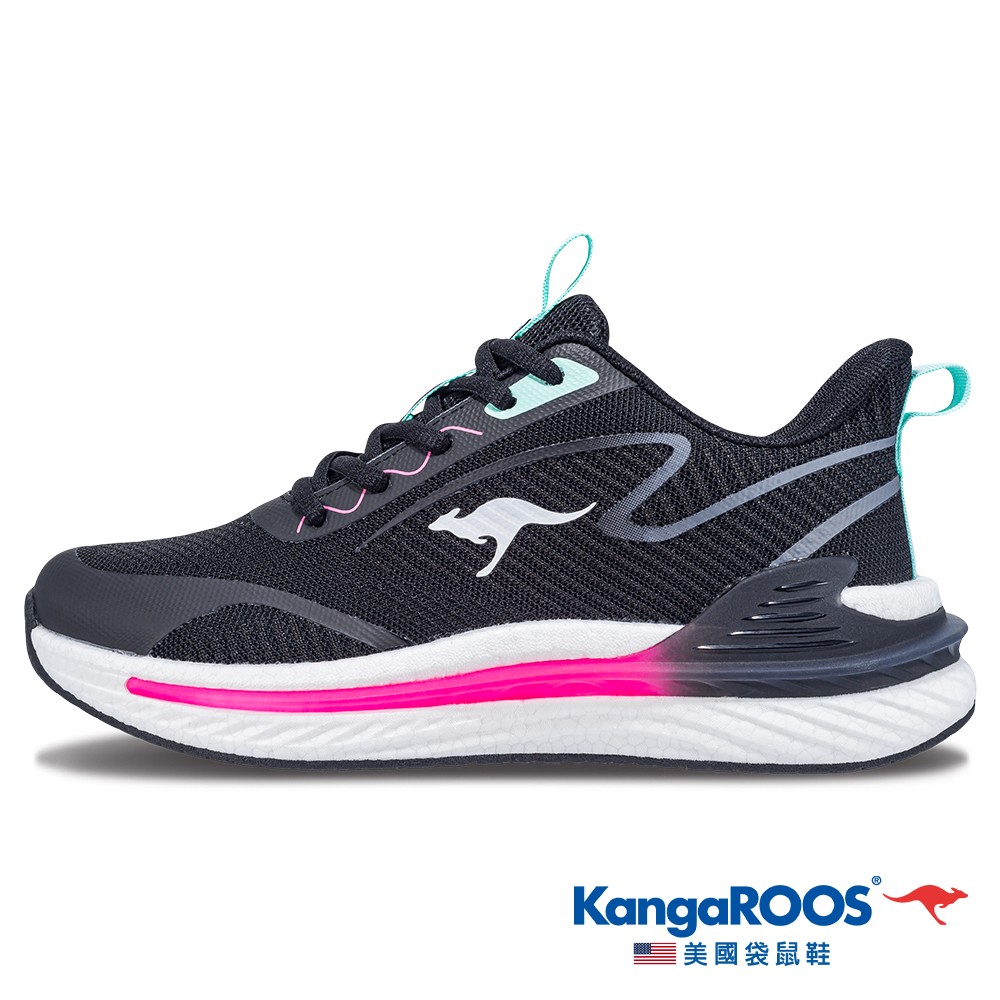 【KangaROOS 美國袋鼠鞋】女 RUN DASH 科技機能跑鞋 支撐穩定 輕量透氣 (黑粉-KW41190)