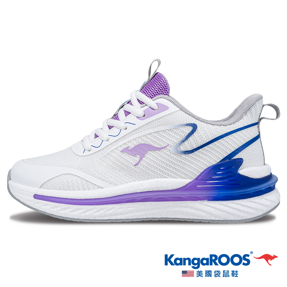 【KangaROOS 美國袋鼠鞋】女 RUN DASH 科技機能跑鞋 支撐穩定 輕量透氣 (白紫藍-KW41197)