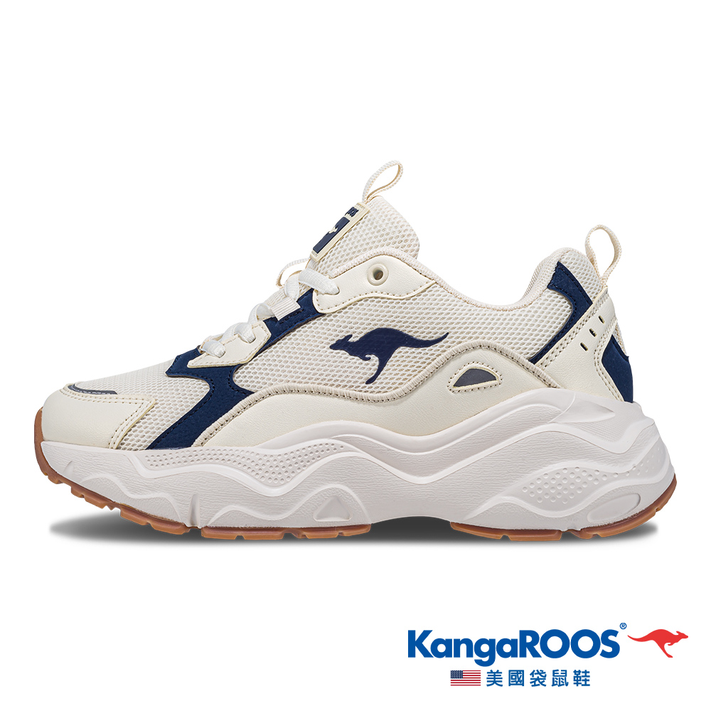 【KangaROOS 美國袋鼠鞋】女鞋 DAZZLE 2 莫蘭迪系奶霜鞋 層次拼接 修飾增高(米藏青-KW41281)