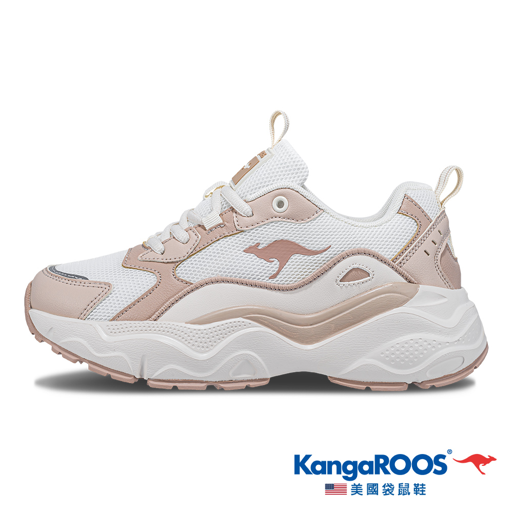 【KangaROOS 美國袋鼠鞋】女鞋 DAZZLE 2 莫蘭迪系奶霜鞋 層次拼接 修飾增高(奶茶-KW41283)