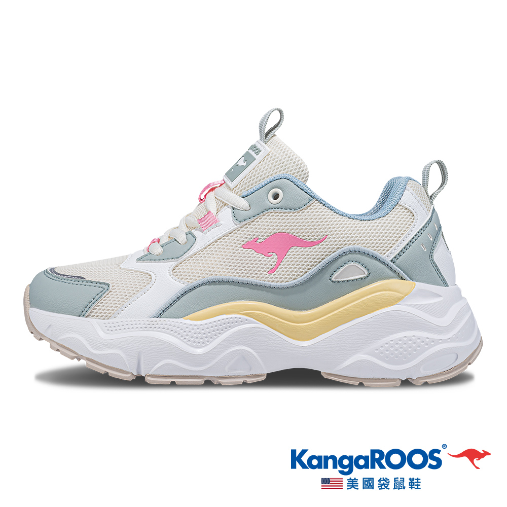【KangaROOS 美國袋鼠鞋】女鞋 DAZZLE 2 莫蘭迪系奶霜鞋 層次拼接 修飾增高(卡其灰-KW41285)