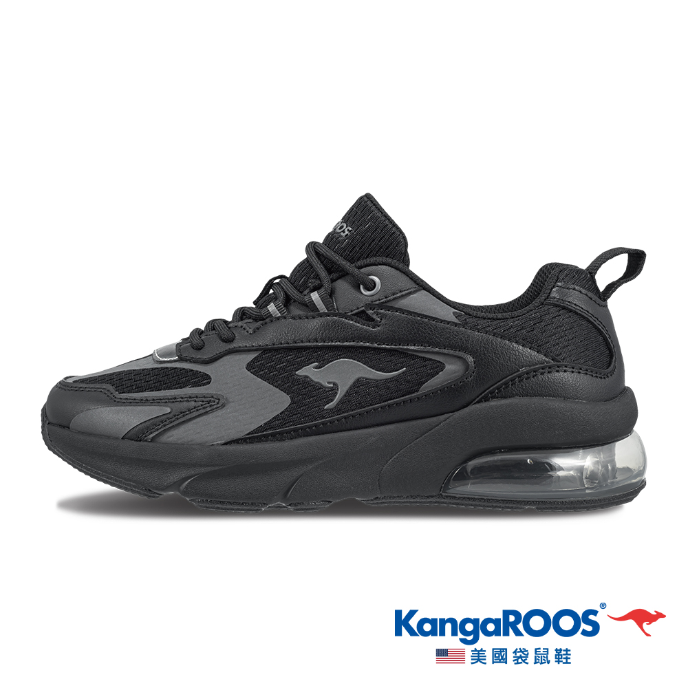 【KangaROOS 美國袋鼠鞋】女鞋 WAVERLY 緩震氣墊 復古拼接 運動增高鞋 (黑-KW32410)