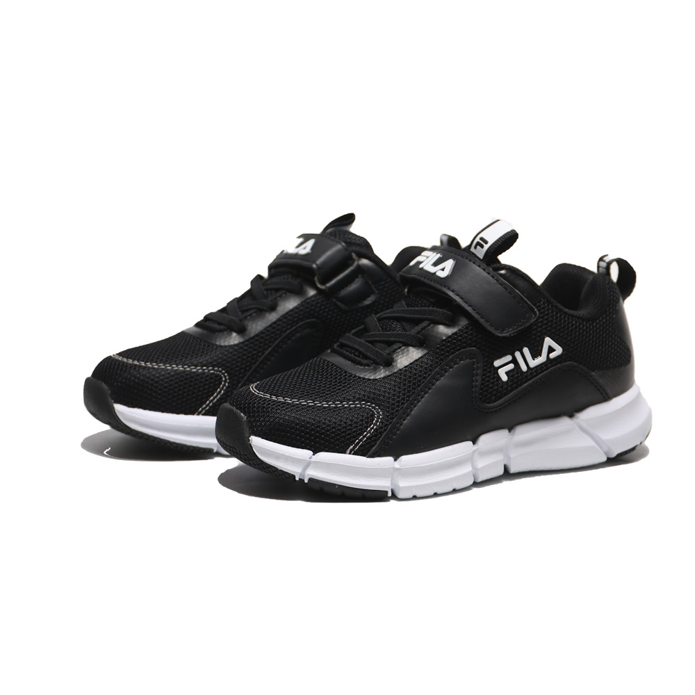 FILA 童鞋 運動鞋 黑白皮革網布黏帶 中童 大童 3J803W001