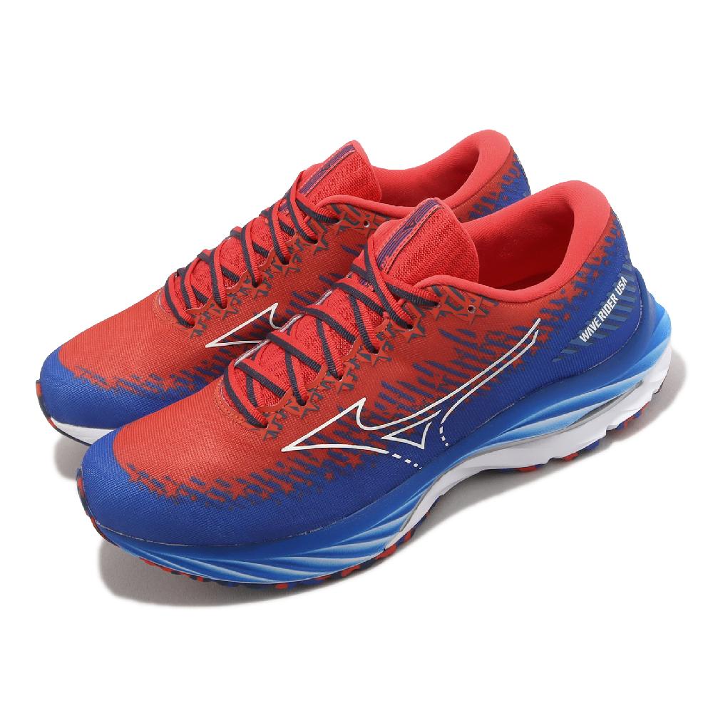 Mizuno 美津濃 慢跑鞋 Wave Rider 27 男鞋 藍 紅 波浪片 運動鞋 USA J1GC2352-04