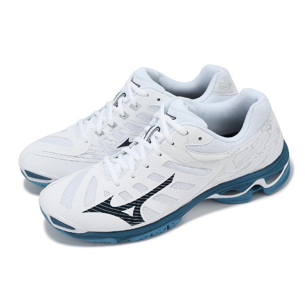 Mizuno 美津濃 排球鞋 Wave Voltage 男鞋 白 藍 輕量 波浪片 避震 室內運動 運動鞋 V1GA2160-86