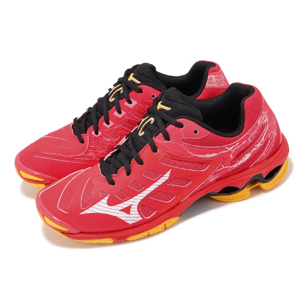 Mizuno 美津濃 排球鞋 Wave Voltage 男鞋 紅 橘 黑 輕量 波浪片 避震 室內運動 運動鞋 V1GA2160-02