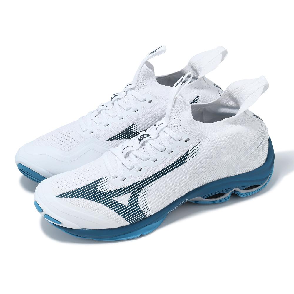 Mizuno 美津濃 排球鞋 Wave Lightning Neo 2 男鞋 白 藍 輕量 回彈 室內運動 羽排鞋 V1GA2202-21