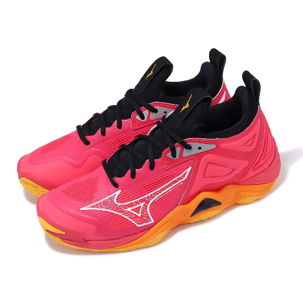 Mizuno 美津濃 排球鞋 Wave Momentum 3 男鞋 紅 黃 緩衝 支撐 室內運動 羽排鞋 V1GA2312-04