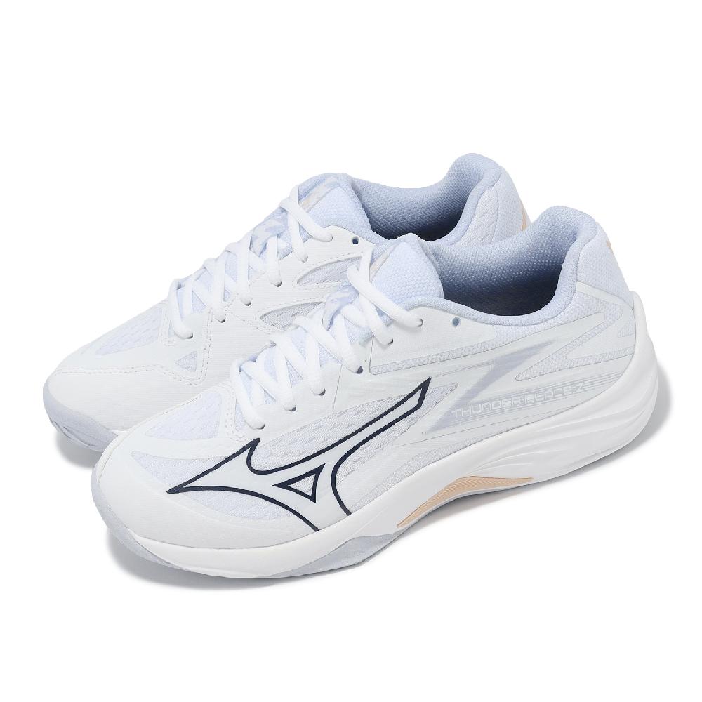 Mizuno 美津濃 排球鞋 Thunder Blade Z 女鞋 白 藍 輕量 緩衝 室內運動 羽排鞋 V1GC2370-00