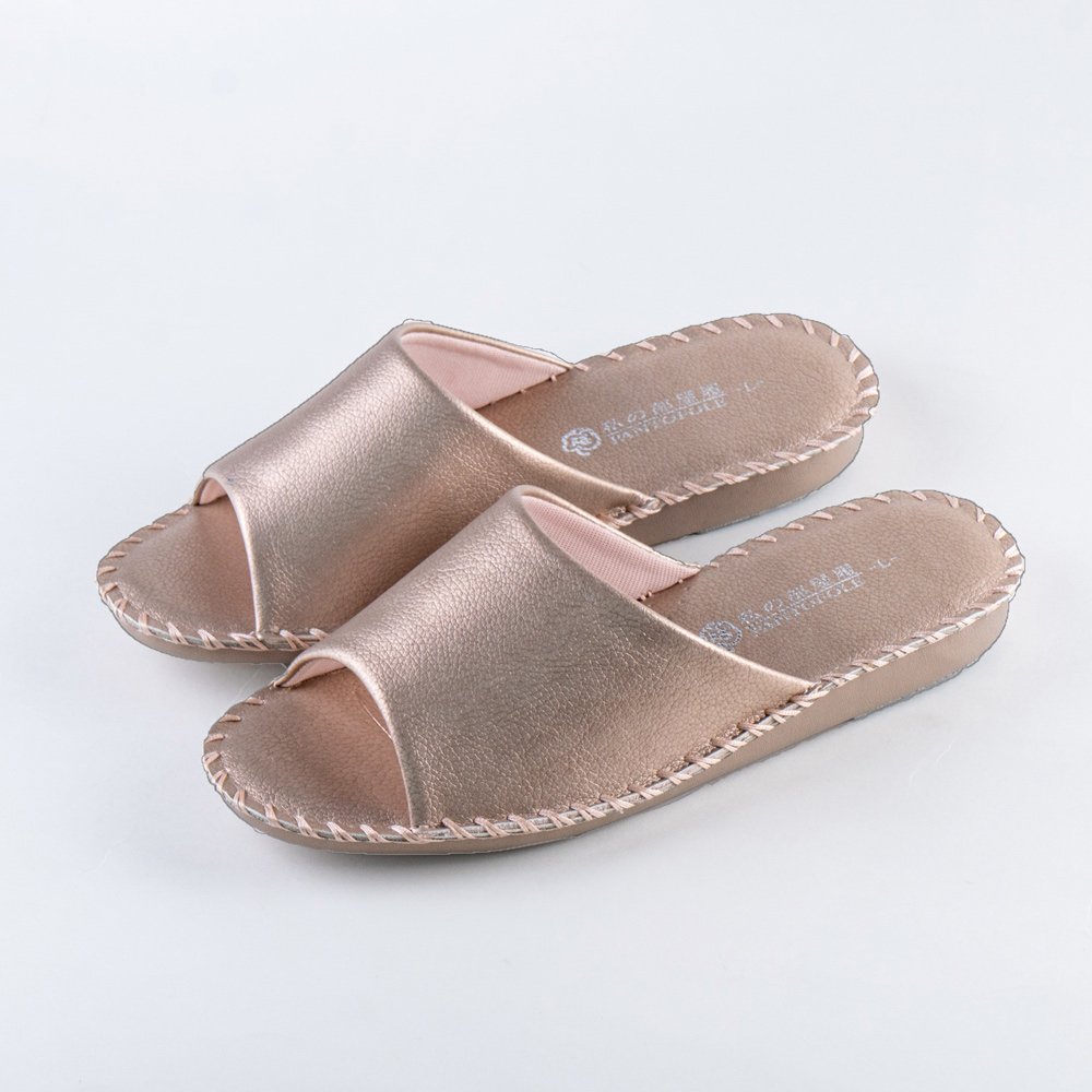 【PANSY】珠光款 女士手工防滑舒適柔軟皮革室內拖鞋 金色 室內鞋 拖鞋 防滑拖鞋(8688)
