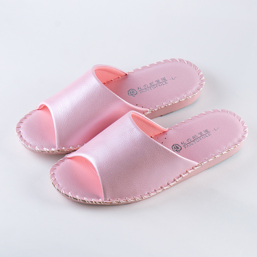 【PANSY】珠光款 女士手工防滑舒適柔軟皮革室內拖鞋 粉色 室內鞋 拖鞋 防滑拖鞋(8688)