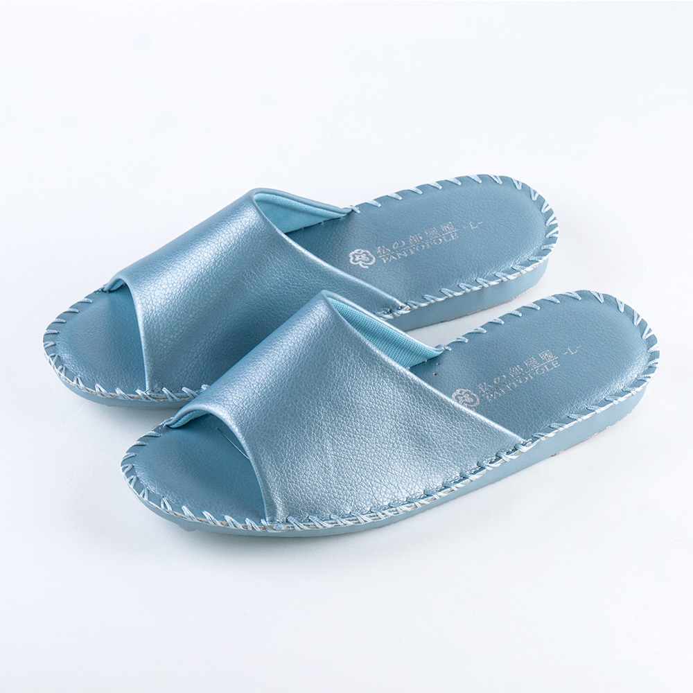 【PANSY】珠光款 女士手工防滑舒適柔軟皮革室內拖鞋 藍色 室內鞋 拖鞋 防滑拖鞋(8688)